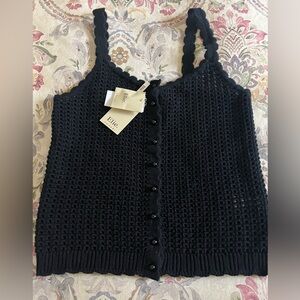Black Knit Button-Front Tank Top Elle tamari small